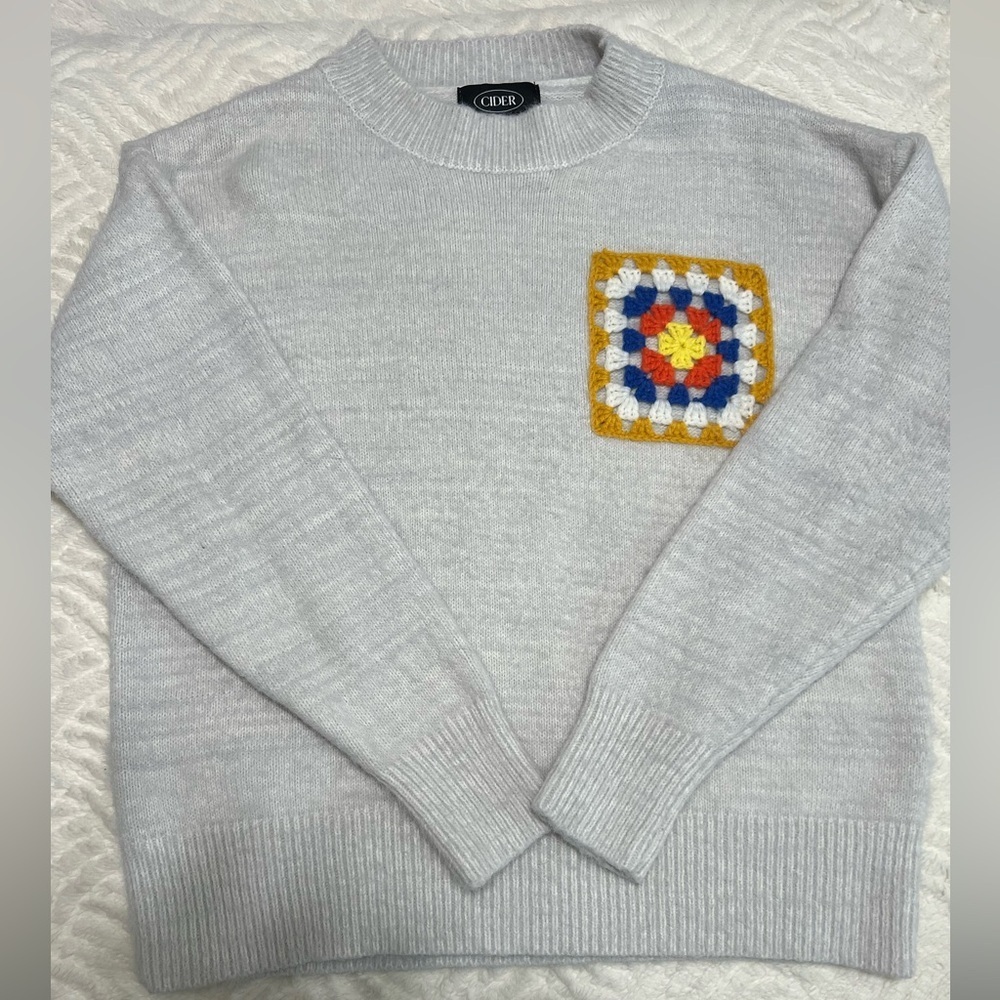 Cider Granny Square Patch Sweater Small | Y2K Crochet Knit Pullover - Picture 7 of 10